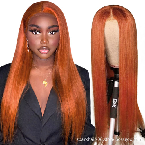 Brazilian Raw Virgin Hair colored Ginger Lace Front Wig Pre plucked Ginger Orange Hd Lace Human Hair Wigs with Baby Hair